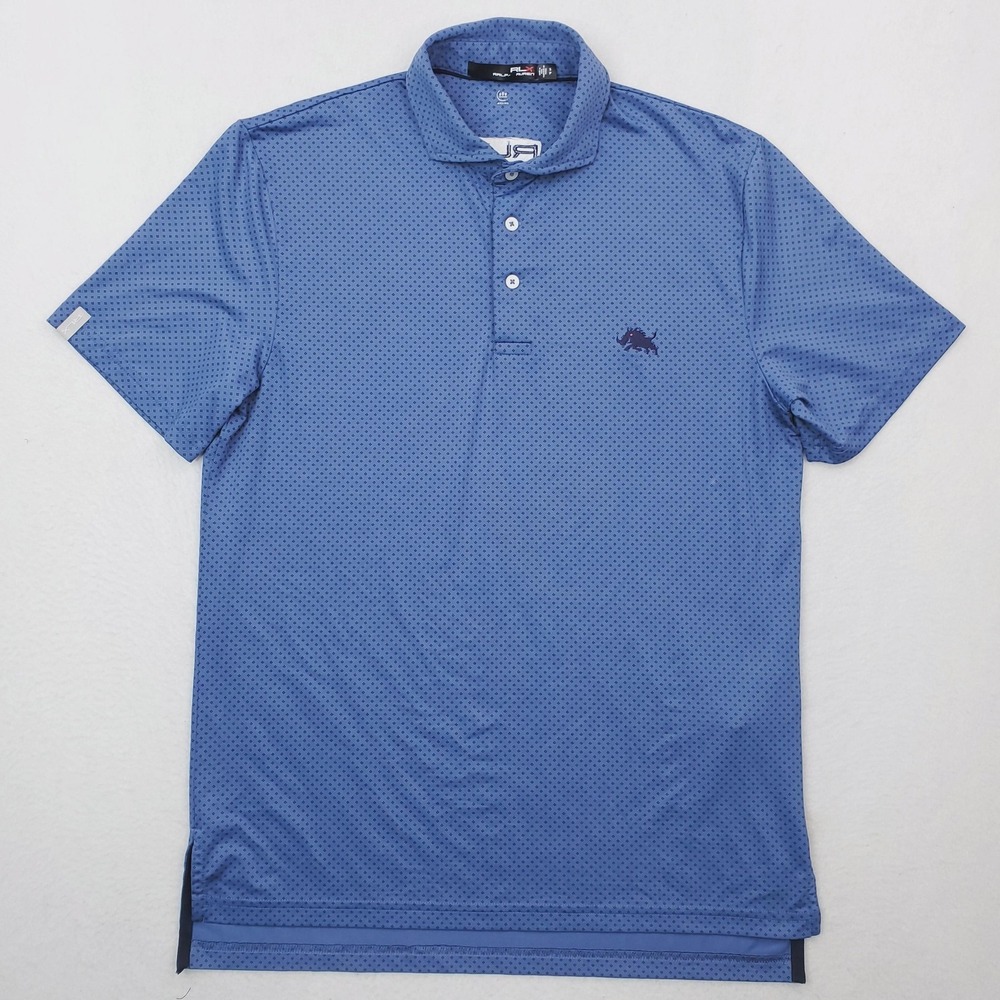 RLX Ralph Lauren Polo Shirt Mens Medium Blue Geometric Golf Performance Stretch